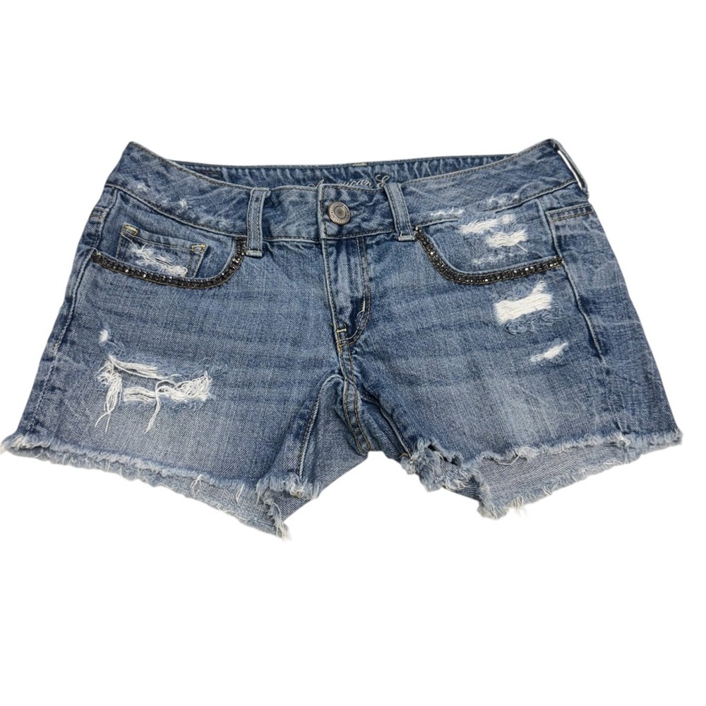 American Eagle Distressed Blue Denim Shorts Size 2